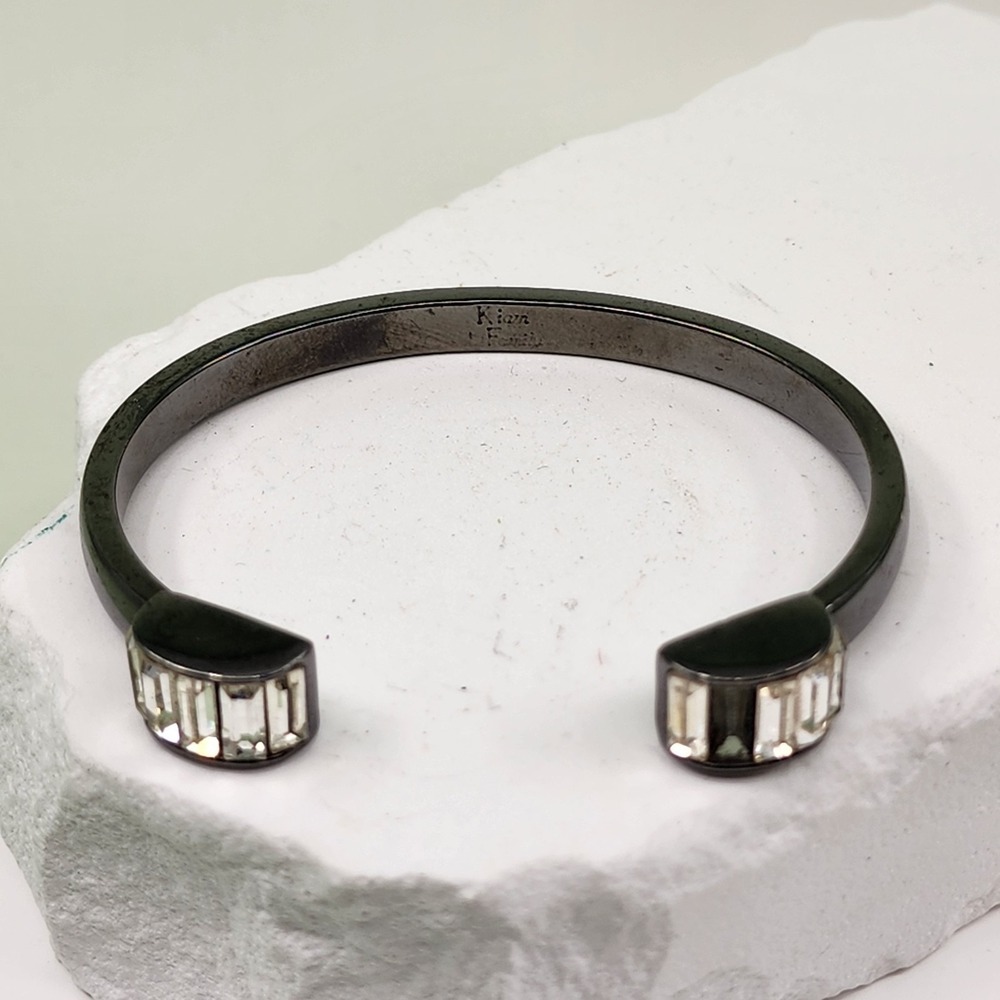 Kiam Family Gunmetal Cuff Bracelet Clear Baguette Rhinestone Modern Statement